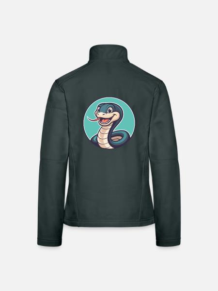 Schlange Kawaii Cartoon Figur Tier Haustier Gesicht - Frauen Softshelljacke - Schwarz - Hinten