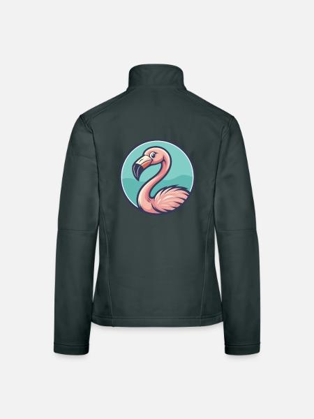 Flamingo Kawaii Cartoon Figur Tier Haustier Gesicht - Frauen Softshelljacke - Schwarz - Hinten