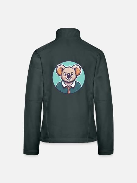 Koala Kawaii Cartoon Character Animal Pet Face - Women's Softshell Jacket - black - Back