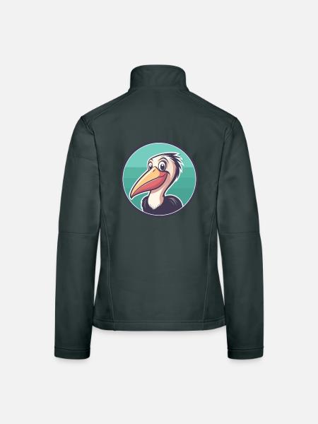 Pelikan Kawaii Cartoon Figur Tier Haustier Gesicht - Frauen Softshelljacke - Schwarz - Hinten
