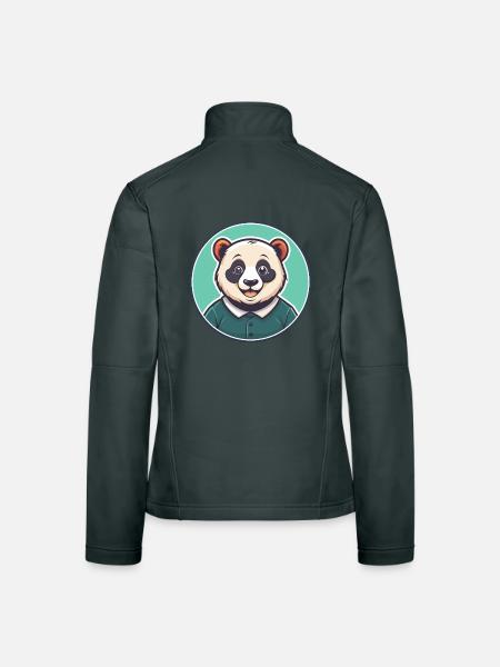 Panda Kawaii Dessin animé Personnage Animal Animal Visage - Veste en tissu softshell Femme - noir - Dos