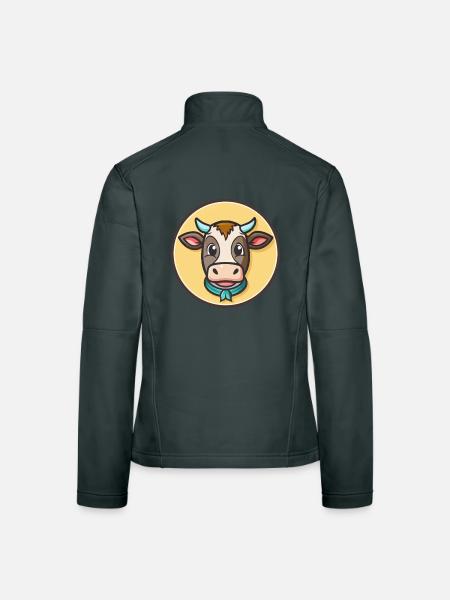 vache kawaii dessin animé personnage animal visage d’animal de compagnie - Veste en tissu softshell Femme - noir - Dos