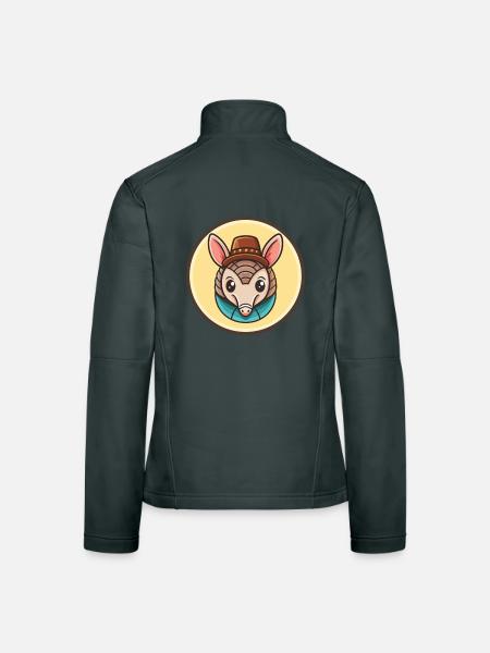 Armadillo Kawaii Cartoon Character Animal Pet Face - Women's Softshell Jacket - black - Back