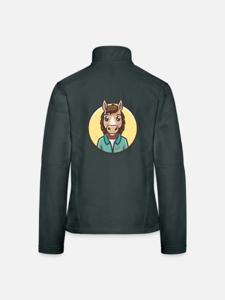 Pferd Kawaii Cartoon Figur Tier Haustier Gesicht - Frauen Softshelljacke - Schwarz - Hinten
