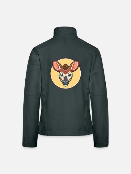 Okapi Kawaii Cartoon Character Animal Pet Face - Women's Softshell Jacket - black - Back