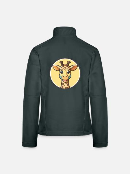 Giraffe Kawaii Cartoon Figur Tier Haustier Gesicht - Frauen Softshelljacke - Schwarz - Hinten