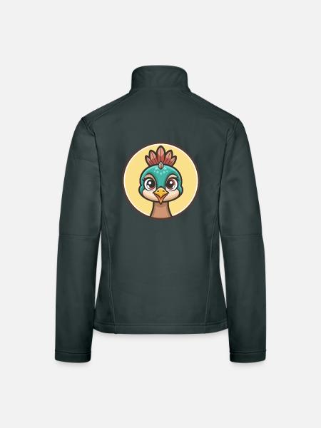 paon kawaii dessin animé personnage animal visage d’animal - Veste en tissu softshell Femme - noir - Dos