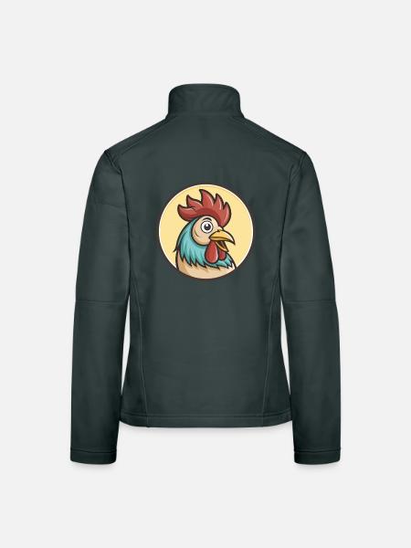 Coq Kawaii Dessin animé Personnage Animal Visage D’animal - Veste en tissu softshell Femme - noir - Dos