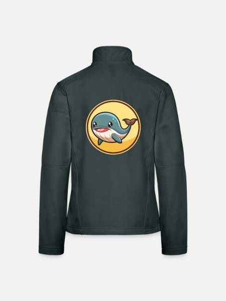 Wal Kawaii Cartoon Figur Tier Haustier Gesicht - Frauen Softshelljacke - Schwarz - Hinten