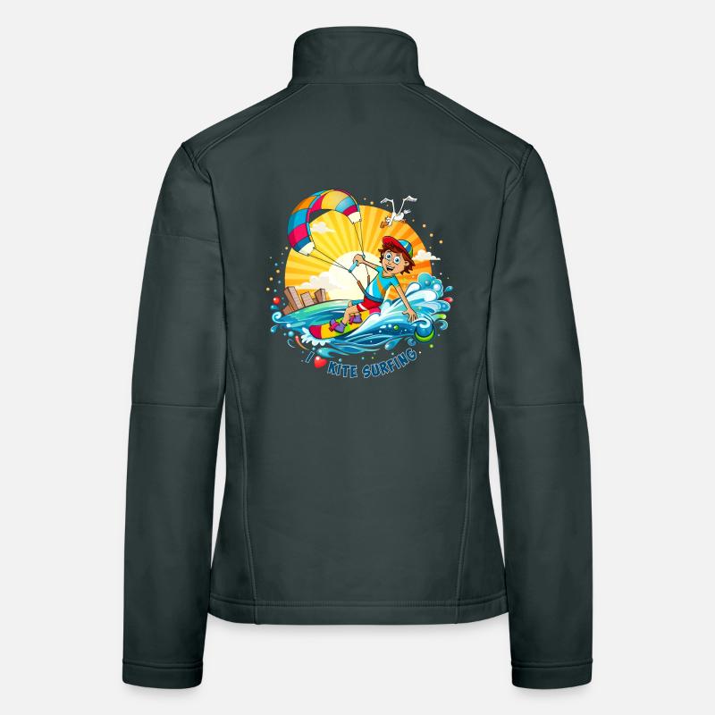 Bunte Illustration eines Kitesurfers Frauen Softshelljacke