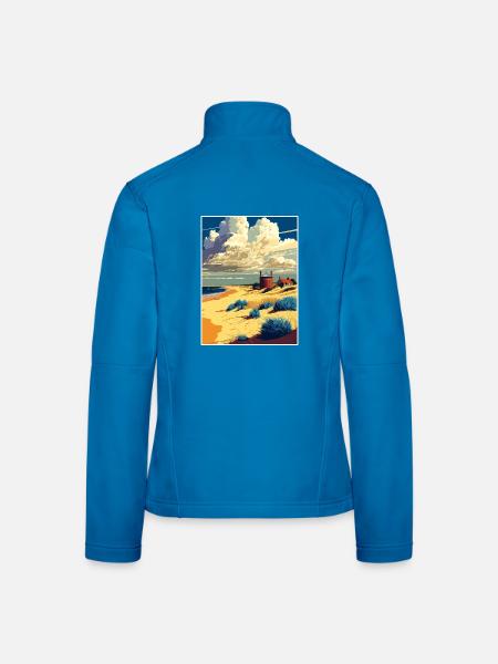 Suffolk Coast Aonb Travel Poster Postcard Painting - Women's Softshell Jacket - black - Back