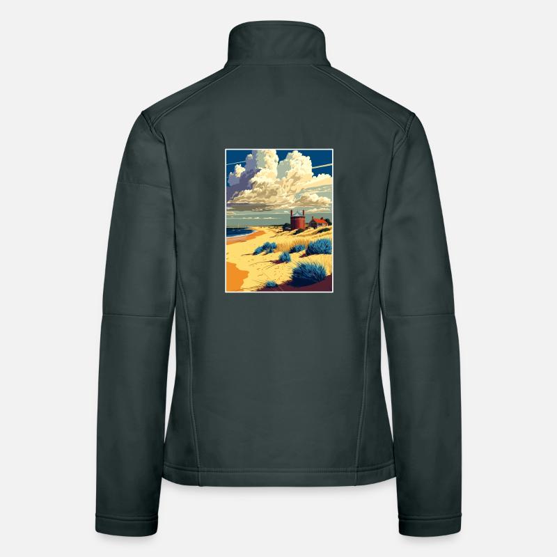 Suffolk Coast Aonb Voyage Affiche Peinture Carte Postale Veste en tissu softshell Femme