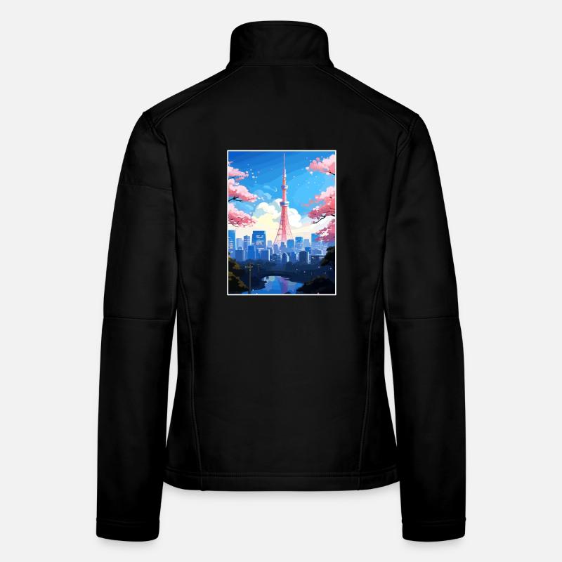 Japan Tokyo Travel Poster Souvenir Postcard Paint - Women's Softshell Jacket - black