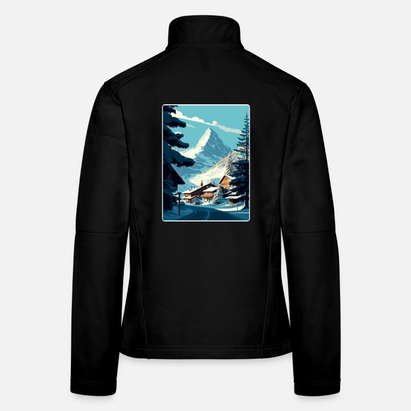 Zermatt Ski Ski Affiche de voyage Peinture souvenir WP Veste en tissu softshell Femme