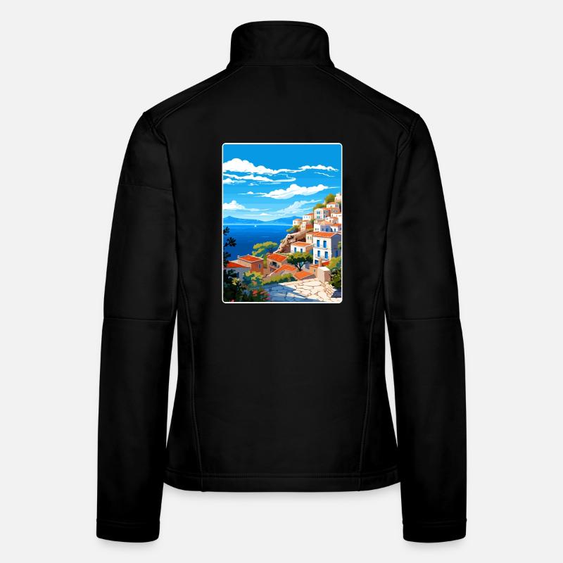 Hydra Grèce Affiche de voyage Souvenir Carte Postale Peinture Veste en tissu softshell Femme