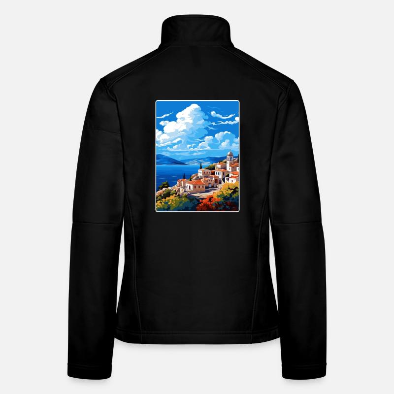 Hydra Grèce Affiche de voyage Souvenir Carte Postale Peinture Veste en tissu softshell Femme