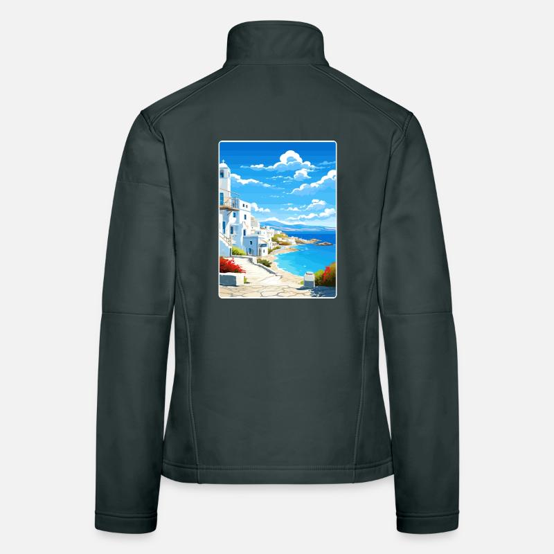 Paros Grèce Affiche de voyage Peinture de carte postale souvenir Veste en tissu softshell Femme