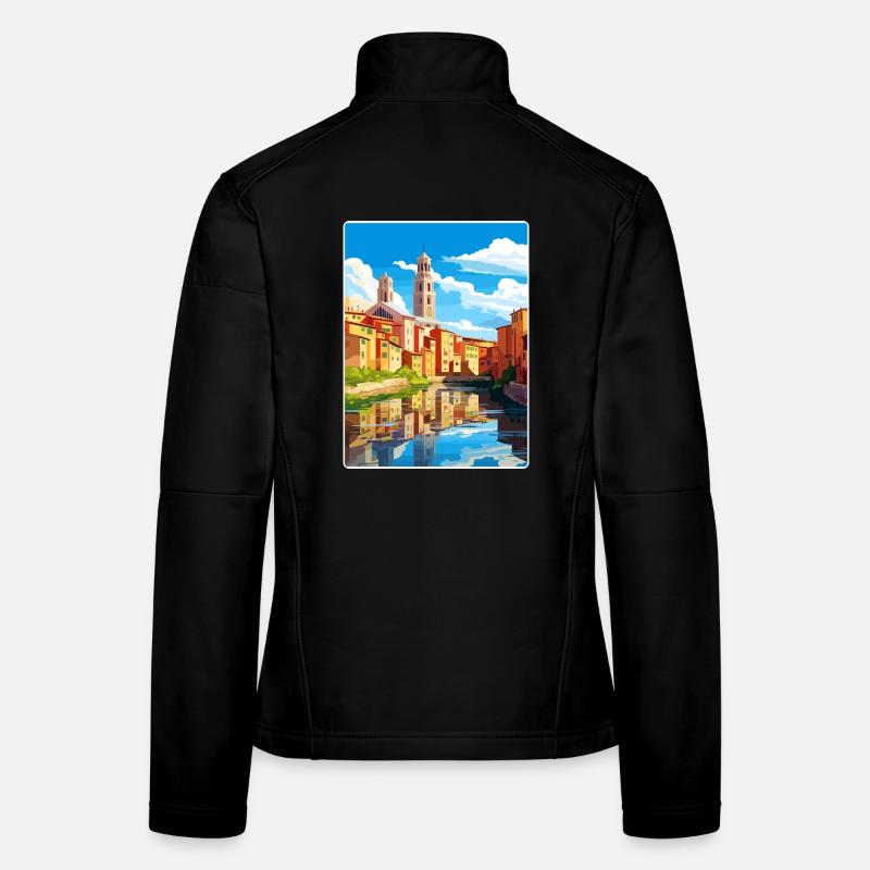 Girona Spanien Reise Poster Souvenir Postkarte Farbe Frauen Softshelljacke