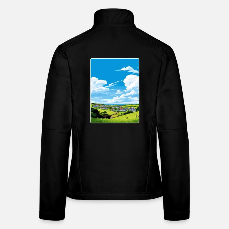 Crantock, Cornouailles, Angleterre, Affiche de voyage, Souvenir Veste en tissu softshell Femme