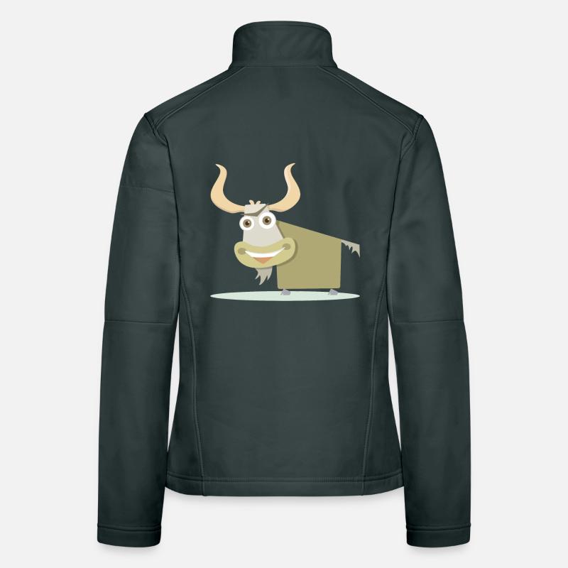Fröhliche Illustration einer tibetischen Kuh. Frauen Softshelljacke