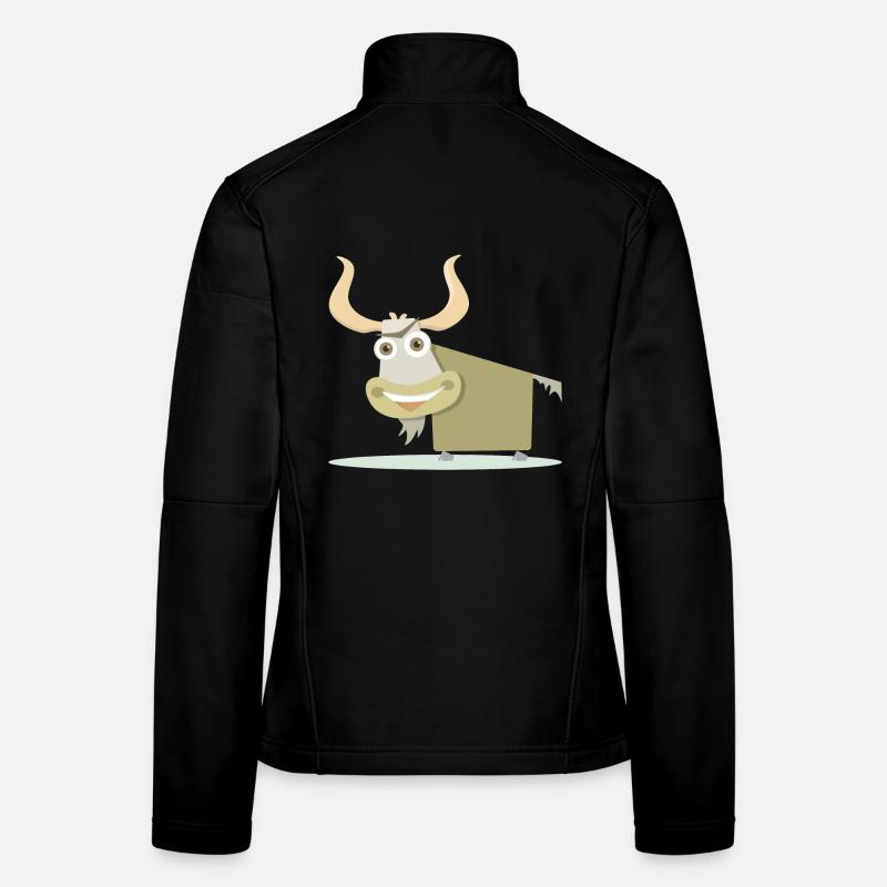 Fröhliche Illustration einer tibetischen Kuh. Frauen Softshelljacke