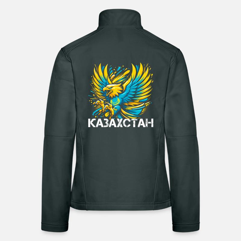 Kazakhstan Aigle Drapeau Drapeau Cyrillique Cadeau Veste en tissu softshell Femme