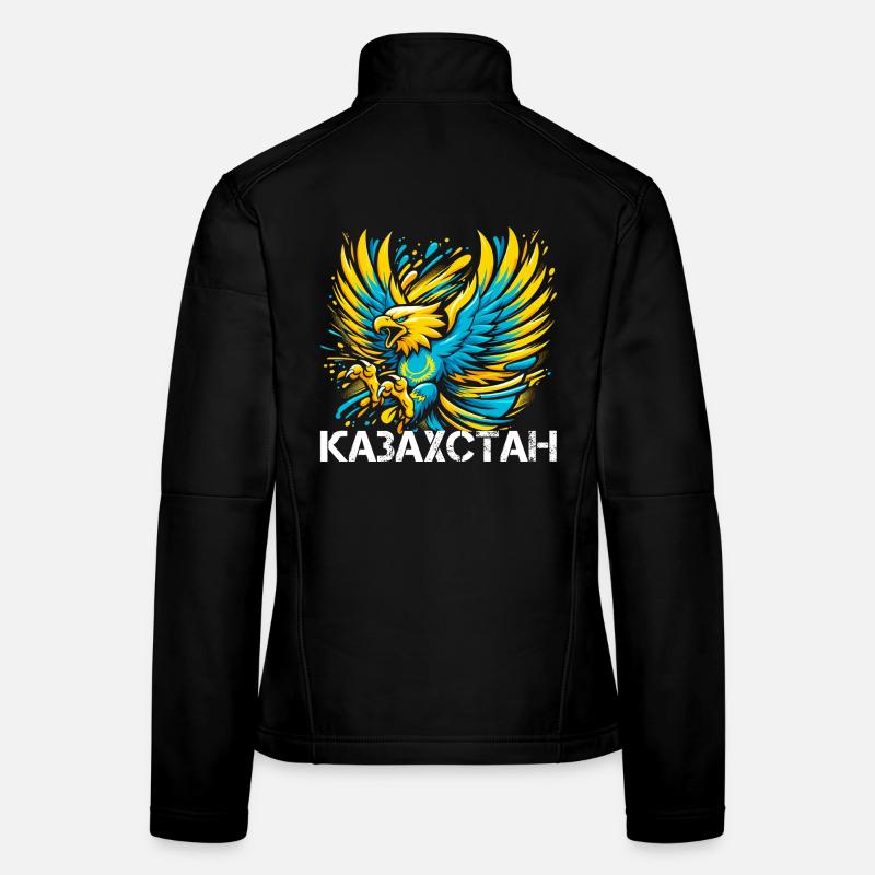 Kazakhstan Aigle Drapeau Drapeau Cyrillique Cadeau Veste en tissu softshell Femme