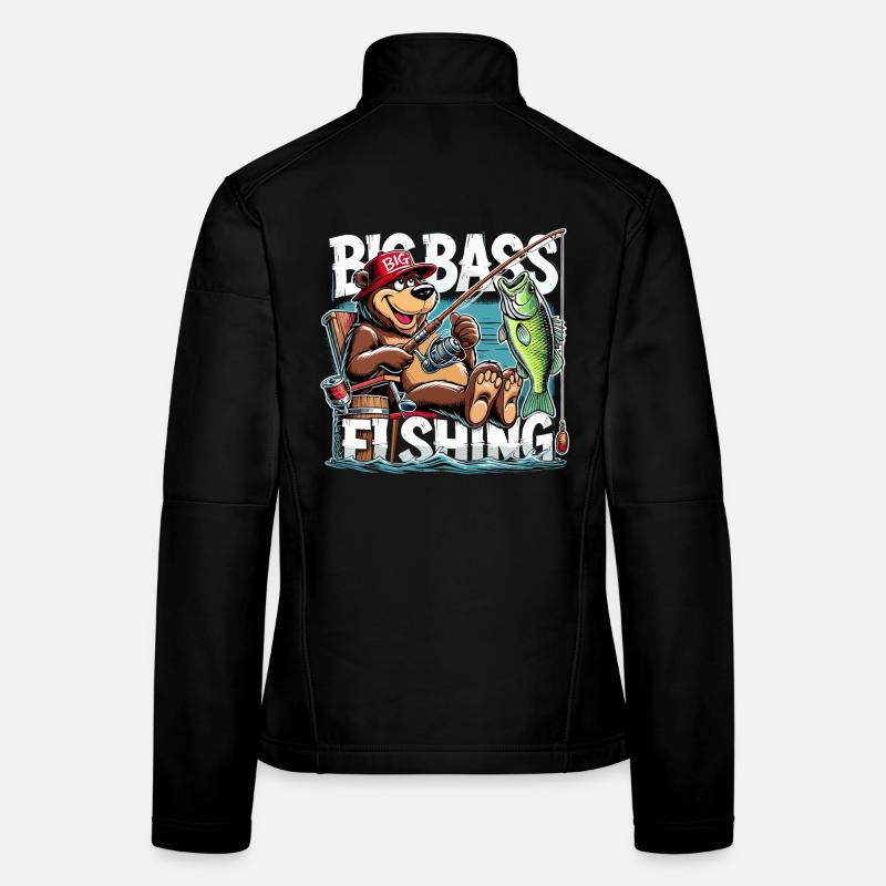 Pêche Big Perch Pêche Ours Pêcheur Cadeau Veste en tissu softshell Femme