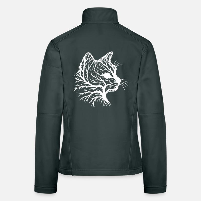 Chat avec motif de feuille dans le style Silhouette Veste en tissu softshell Femme