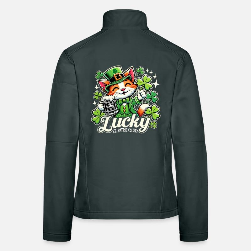 Saint-Patrick Leprechaun Cat Happy Veste en tissu softshell Femme