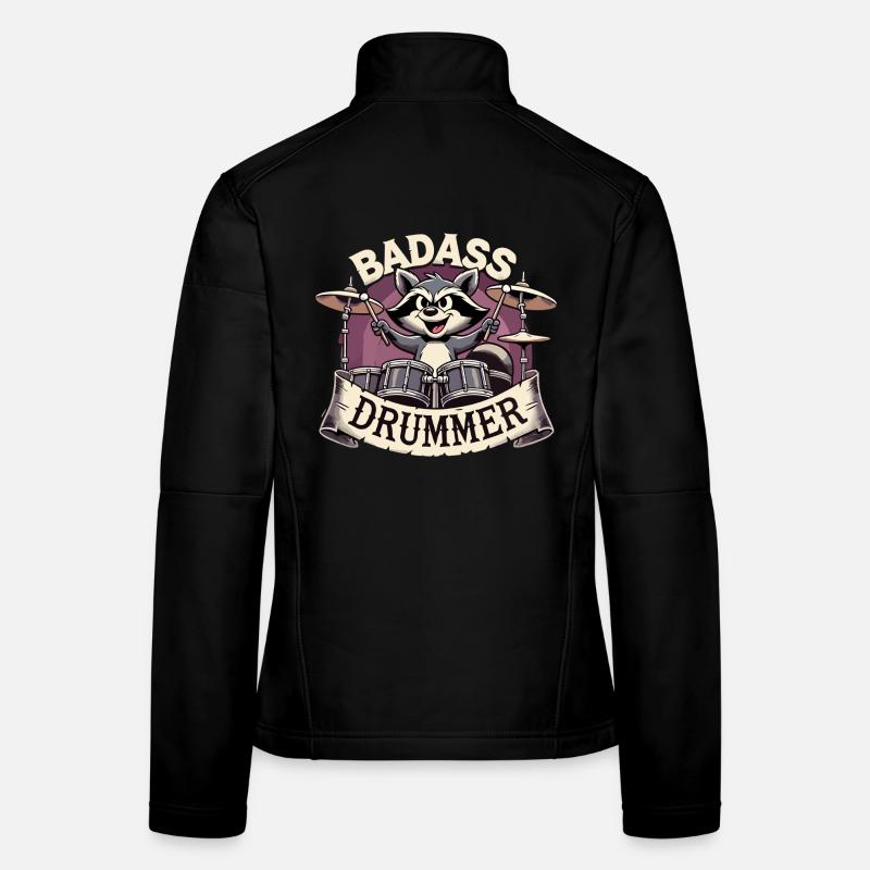Badass Drummer Raton laveur Cadeau cool Veste en tissu softshell Femme