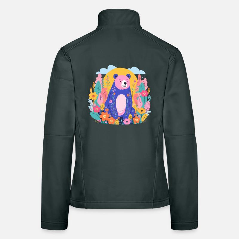 Bunter Bär im Blumengarten Frauen Softshelljacke