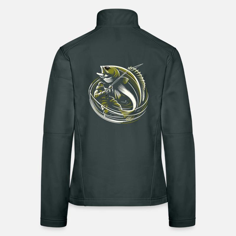Fishing Angler Cod Giant Fish Olive Green Gift Women's Softshell Jacket
