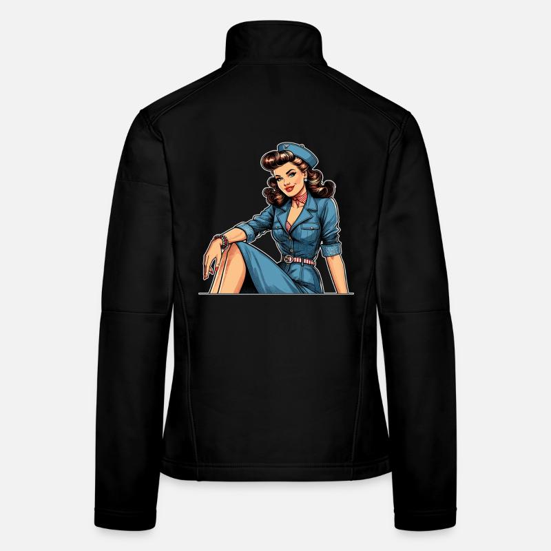 Pin Up Retro Stewardess Flugbegleiterin Geschenk Frauen Softshelljacke