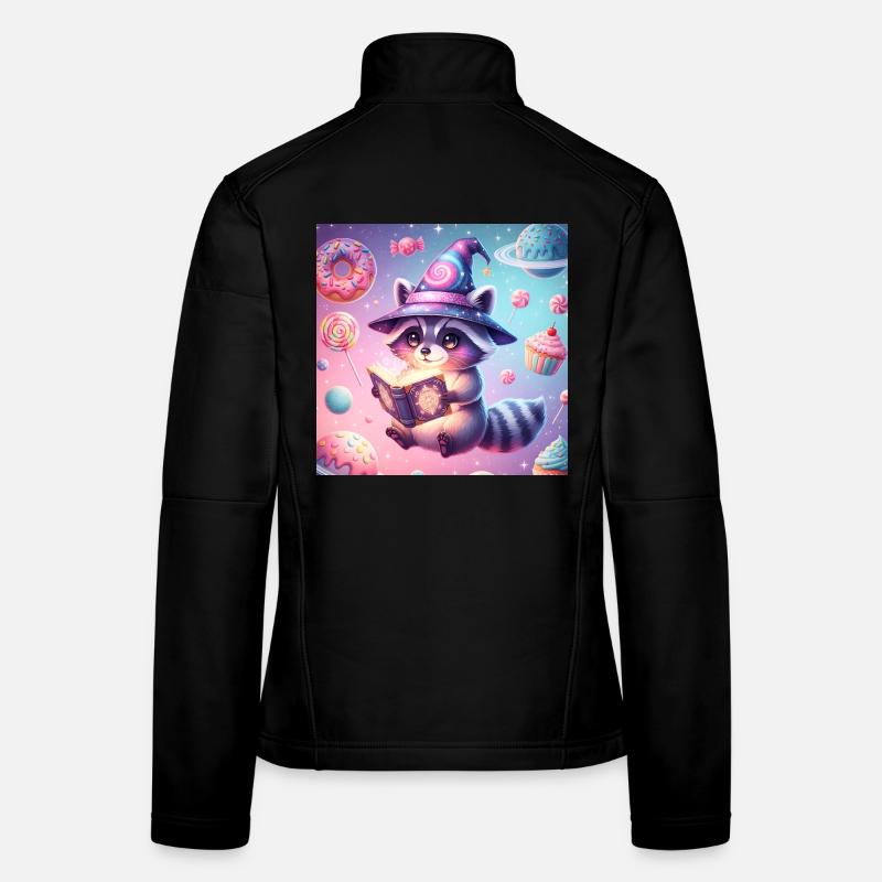 Skurriler mystischer Waschbär im Candyland - Frauen Softshelljacke - Schwarz