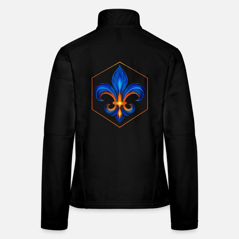 Fleur-de-Lys Flame Blue and Gold Glow Women's Softshell Jacket