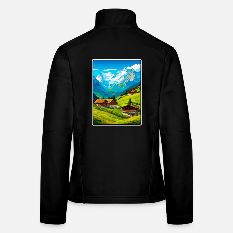 Alpines Bergdorf-Szene Frauen Softshelljacke