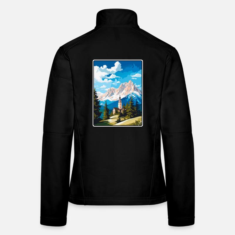 Zugspitze Germany Alpine Chapel in Snowy Peaks Women's Softshell Jacket