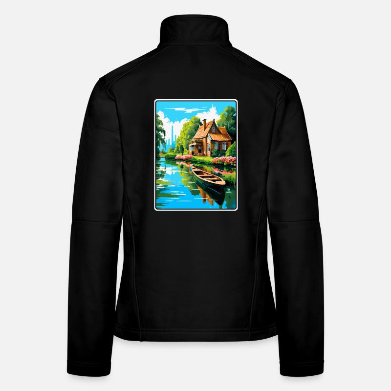 Giethoorn Riverside Cottage in Summer Bloom Frauen Softshelljacke