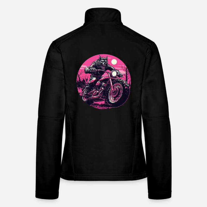 Werewolf on Motorcycle Neon Pink Women's Softshell Jacket