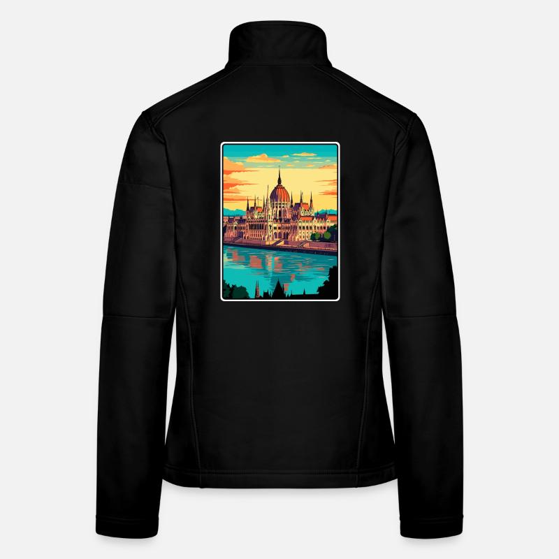 Budapest, Hongrie, Parlement, Affiche de voyage vintage Veste en tissu softshell Femme