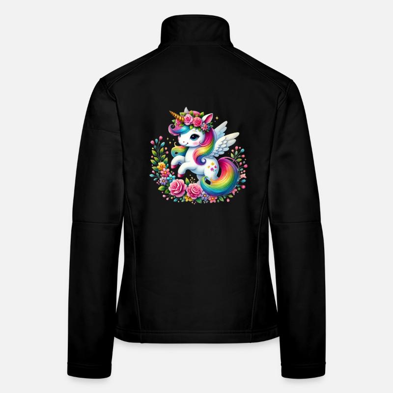 Licorne fleur arc-en-ciel Veste en tissu softshell Femme