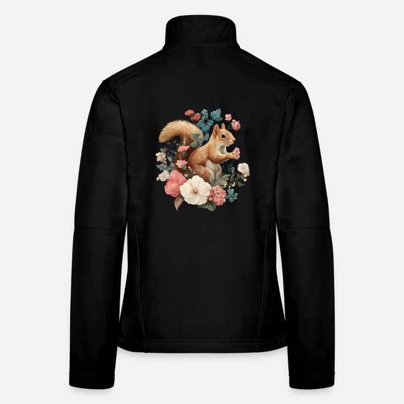 Eichhörnchen Blumen Cottagecore  - Frauen Softshelljacke - Schwarz