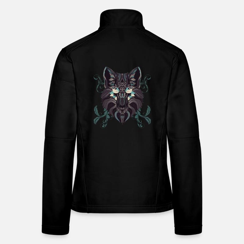 Turquoise Ornamental Wolf Women's Softshell Jacket
