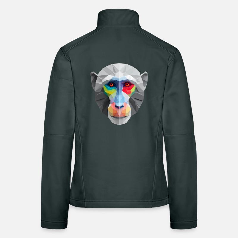 Colored Low-Poly Monkey Face Logo Art Design Women's Softshell Jacket