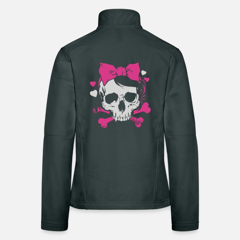 Pink Skull with Braids and Bows Women's Softshell Jacket