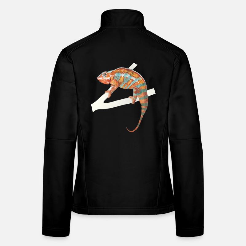 caméléon turquoise orange Chamaeleon zeylandicus Veste en tissu softshell Femme