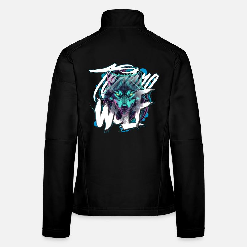 Tête de Loup Techno Néon – Loup Rave Veste en tissu softshell Femme