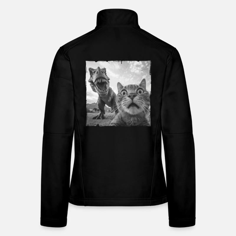 Katzen Selfie mit T Rex Chaosmotiv Frauen Softshelljacke