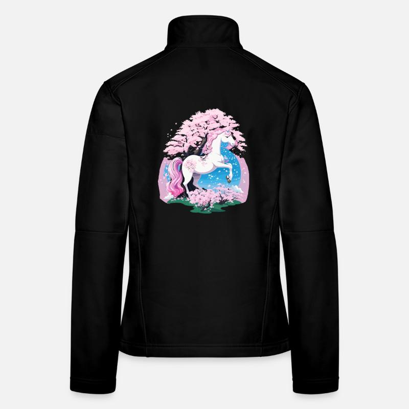 Pastell-Unicorn im Kirschblütenwald Frauen Softshelljacke